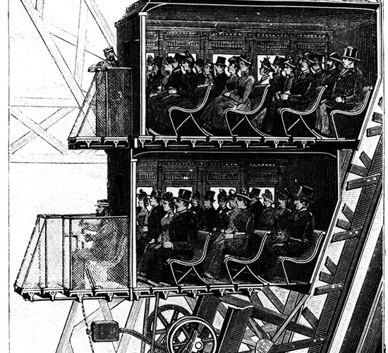Gravure d'un ascenseur historique