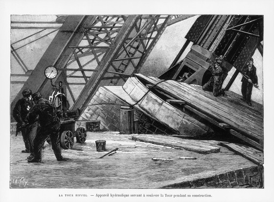 Dessin montrant la construction de la tour Eiffel